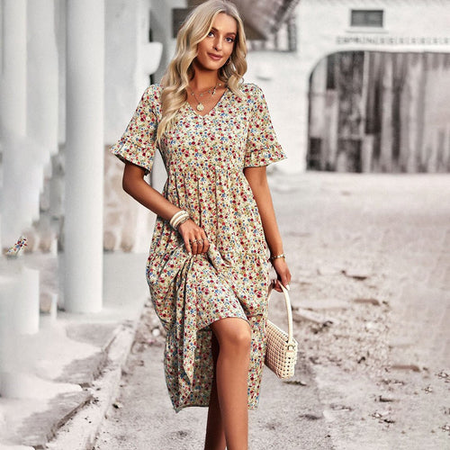 Floral Button-Front Midi Dress | Tiered Skirt | Breezy Fit