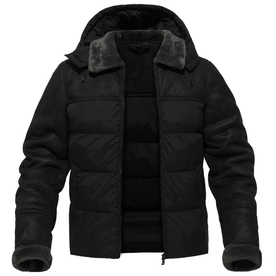 Men’s Winter Puffer Jacket | Fleece-Lined Interior & Detachable Hood | Cold Weather Essential