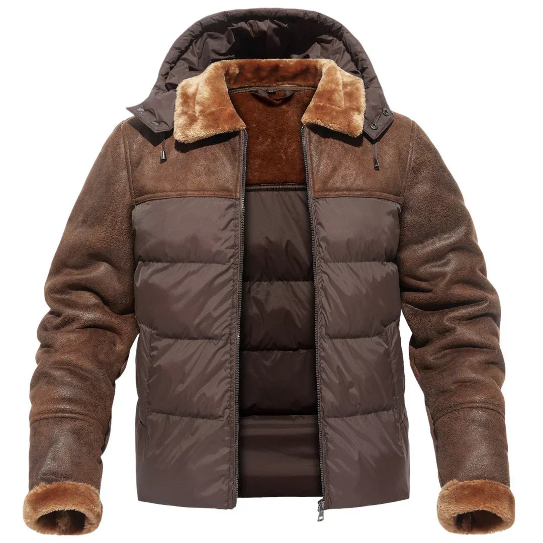 Men’s Winter Puffer Jacket | Fleece-Lined Interior & Detachable Hood | Cold Weather Essential