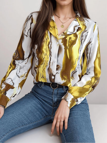 Abstract Print Satin Shirt | Fluid Patterns | Button-Up Design | Luxurious Satin