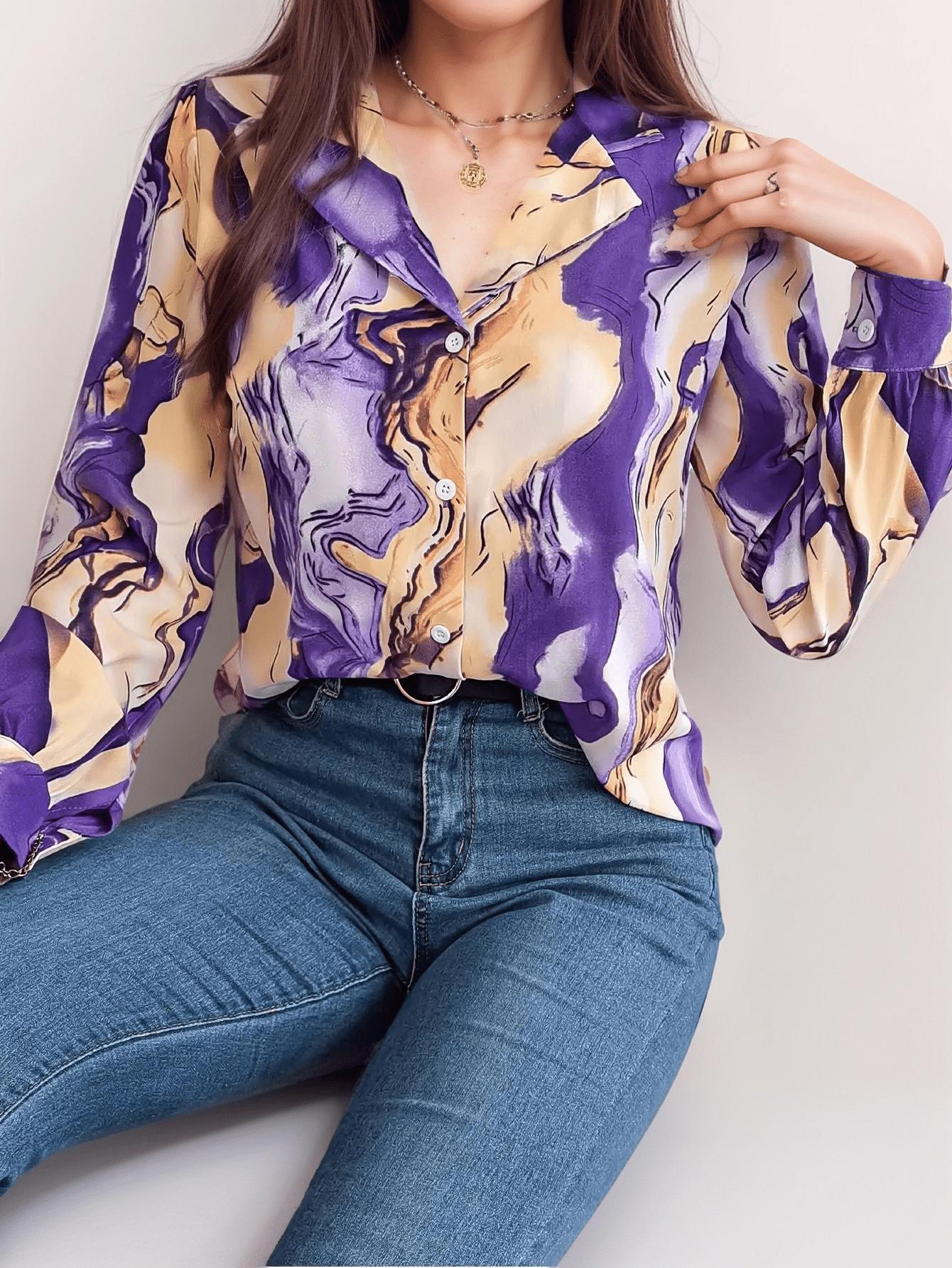 Abstract Print Satin Shirt | Fluid Patterns | Button-Up Design | Luxurious Satin