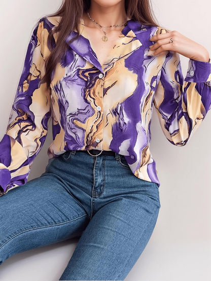Abstract Print Satin Shirt | Fluid Patterns | Button-Up Design | Luxurious Satin