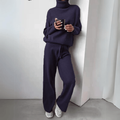 Cozy Knit Lounge Set | Turtleneck Pullover & Drawstring Pants | Soft Brushed Finish
