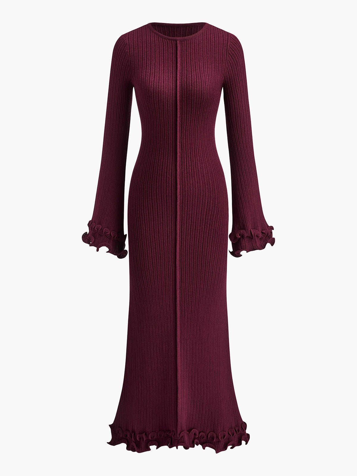 Flared-Sleeve Ribbed Maxi Dress | Elegant Fit | Soft Knit Fabric | Timeless Sophistication