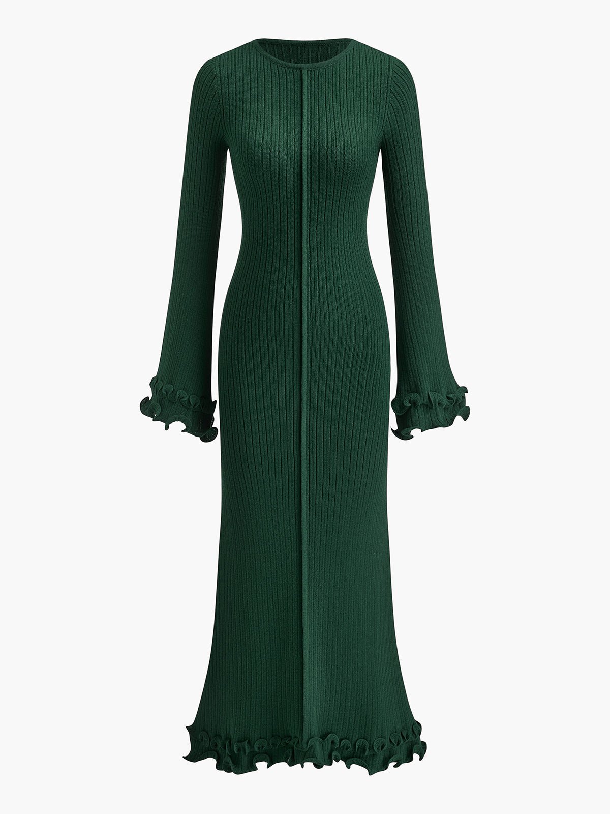 Flared-Sleeve Ribbed Maxi Dress | Elegant Fit | Soft Knit Fabric | Timeless Sophistication
