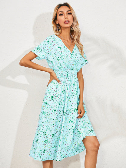 Floral V-Neck Midi Dress | Lightweight Summer Style | Cinched Waist