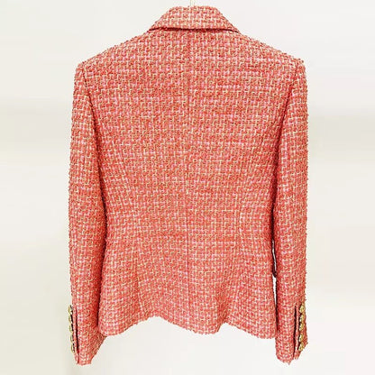 Tweed Double-Breasted Blazer | Gold Button Accents | Tailored Fit | Sophisticated Style