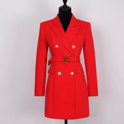 Belted Double-Breasted Blazer Dress | Gold Button Accents | Tailored Elegance | Versatile Style