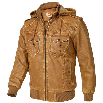 Men's Faux Leather Jacket | Quilted Hooded Bomber | Midweight Fall Layer
