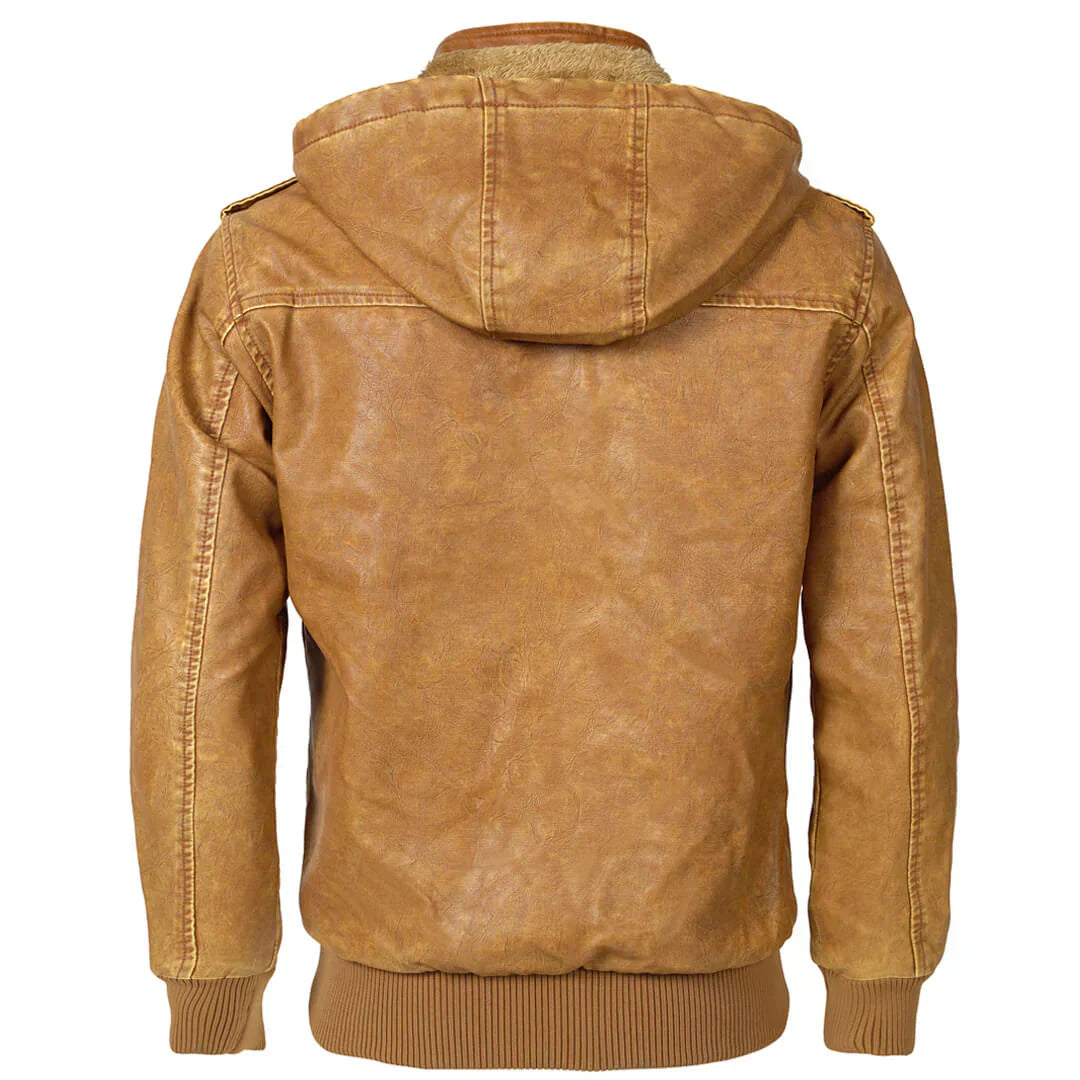 Men's Faux Leather Jacket | Quilted Hooded Bomber | Midweight Fall Layer