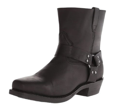 Men’s Harness Biker Boots | Slip-On Mid-Calf | Faux Leather with Metal Ring Detail