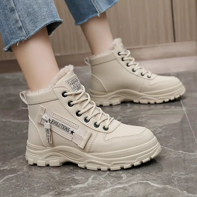 Fleece-Lined Ankle Boots | Faux-Leather & Non-Slip | Warm and Trendy