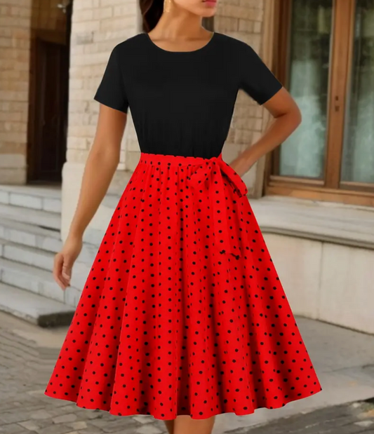 Fit-and-Flare Floral Midi Dress | Short Sleeve Cotton Blend | Tie Waist