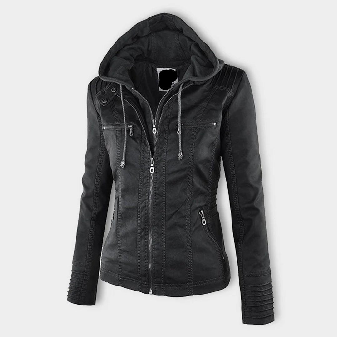 Women's PU Leather Jacket with Hood | Stylish & Versatile | Zip-Up | Casual Fall & Winter Wear