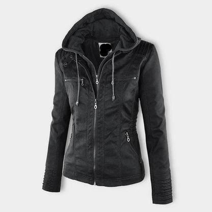 Women's PU Leather Jacket with Hood | Stylish & Versatile | Zip-Up | Casual Fall & Winter Wear