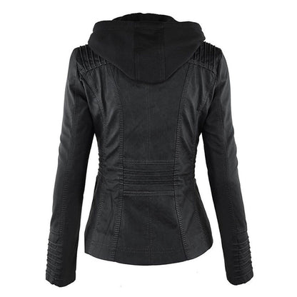 Women's PU Leather Jacket with Hood | Stylish & Versatile | Zip-Up | Casual Fall & Winter Wear