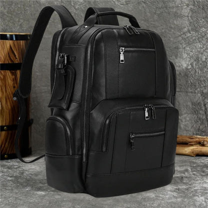 Men’s Faux Leather Backpack | Multi-Pocket Laptop Bag | Vintage Business Style