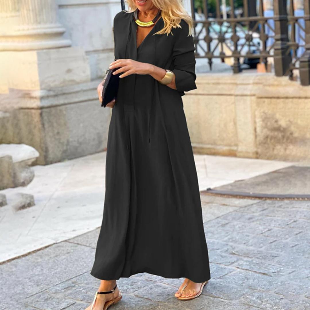 Women’s Long Sleeve Maxi Dress | Drawstring Waist Relaxed Fit | Lightweight Everyday Layer