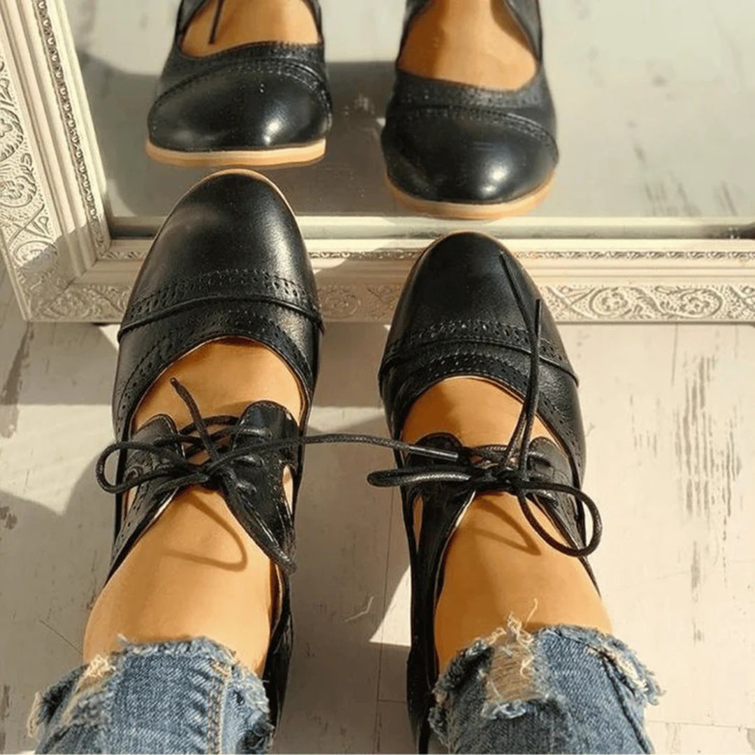 Cutout Oxford Heels for Women | Retro Lace-Up Design | Mid-Block Heel Comfort