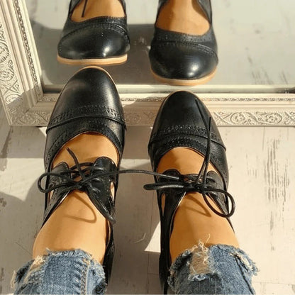 Cutout Oxford Heels for Women | Retro Lace-Up Design | Mid-Block Heel Comfort