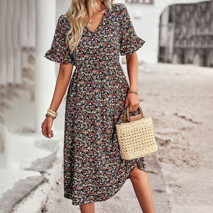 Floral Button-Front Midi Dress | Tiered Skirt | Breezy Fit