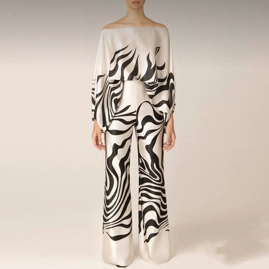 Off-Shoulder Printed Two-Piece Set | Relaxed Fit | Lightweight Statement Look