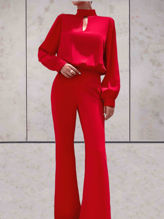 Elegant Wide-Leg Jumpsuit | Statement High Neck | Satin Finish | Evening Wear