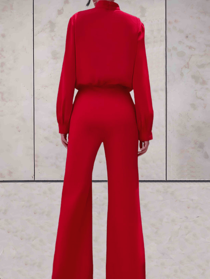 Elegant Wide-Leg Jumpsuit | Statement High Neck | Satin Finish | Evening Wear