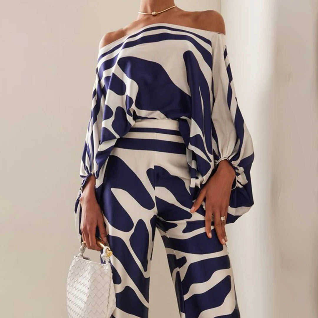 Off-Shoulder Wide-Leg Set | Flowy Silhouette | Bold Abstract Print