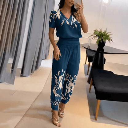 Relaxed Fit V-Neck Jumpsuit | Short Sleeve Design | Lightweight Comfort | Everyday Chic