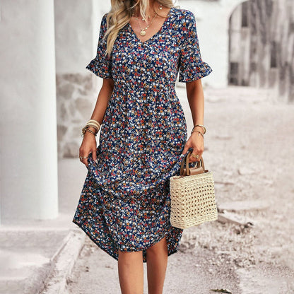 Floral Button-Front Midi Dress | Tiered Skirt | Breezy Fit