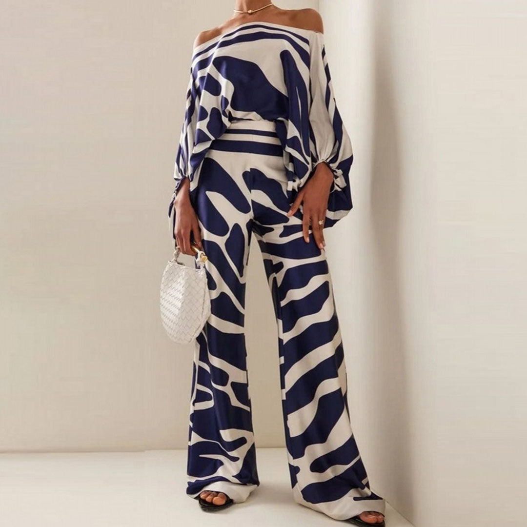 Off-Shoulder Wide-Leg Set | Flowy Silhouette | Bold Abstract Print
