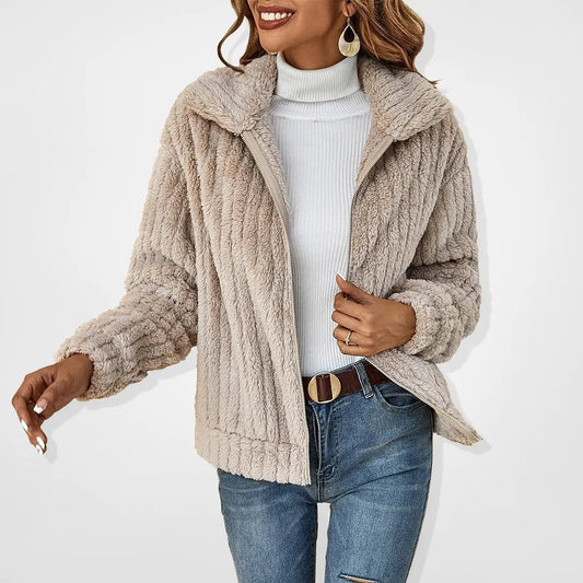 Plush Ribbed Fleece Jacket | Zip-Up Style | Ultra-Soft & Warm | Casual Winter Layer