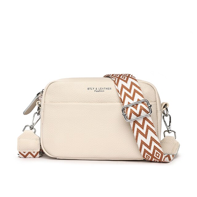 Pebbled Camera Crossbody Bag | Adjustable Patterned Strap | Compact Everyday Handbag