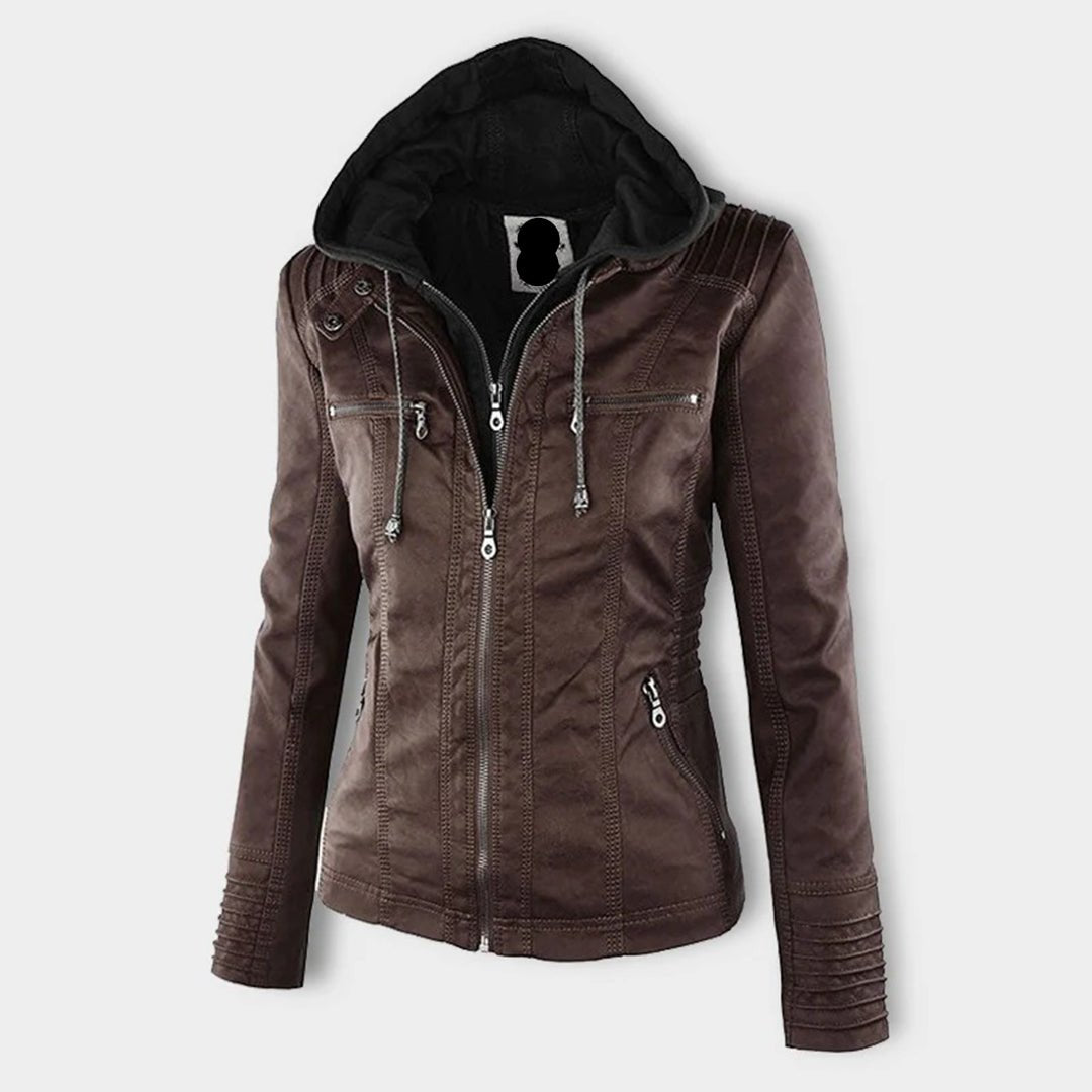 Women's PU Leather Jacket with Hood | Stylish & Versatile | Zip-Up | Casual Fall & Winter Wear