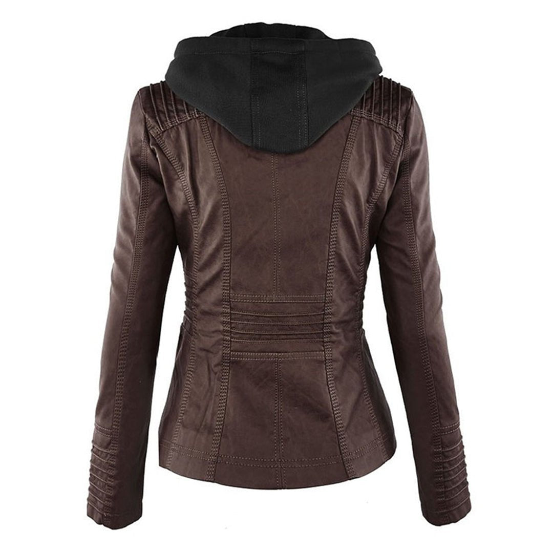 Women's PU Leather Jacket with Hood | Stylish & Versatile | Zip-Up | Casual Fall & Winter Wear