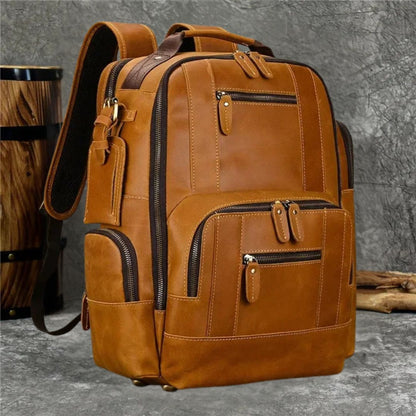Men’s Faux Leather Backpack | Multi-Pocket Laptop Bag | Vintage Business Style