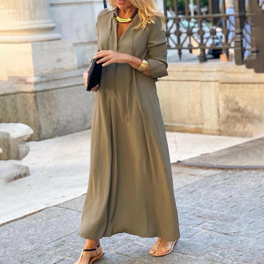 Women’s Long Sleeve Maxi Dress | Drawstring Waist Relaxed Fit | Lightweight Everyday Layer