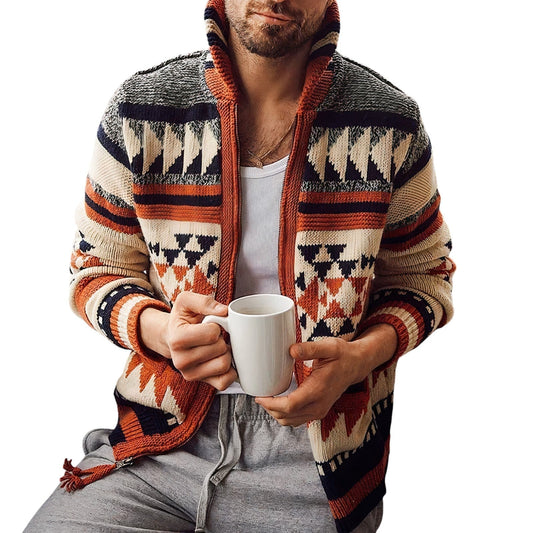 Men’s Patterned Knit Cardigan | Shawl Collar | Heavyweight Fall Layer