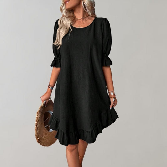 Puff-Sleeve A-Line Mini Dress | Relaxed Fit | Casual Everyday Style