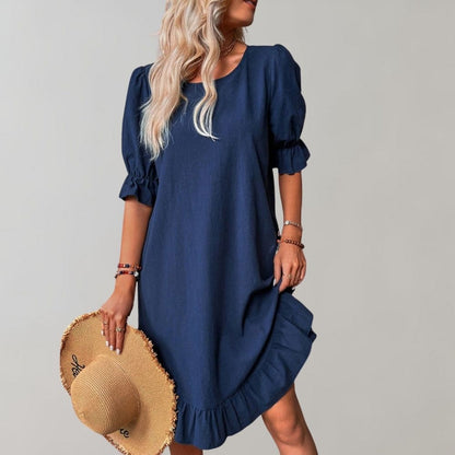 Puff-Sleeve A-Line Mini Dress | Relaxed Fit | Casual Everyday Style