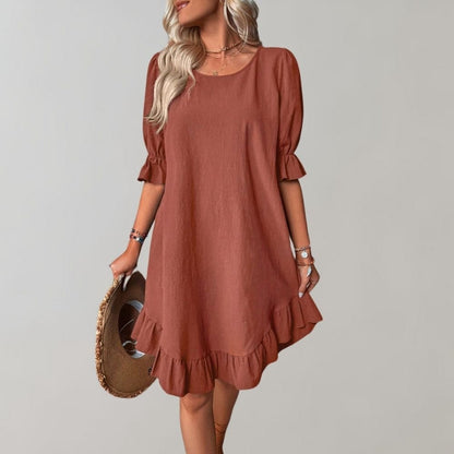 Puff-Sleeve A-Line Mini Dress | Relaxed Fit | Casual Everyday Style