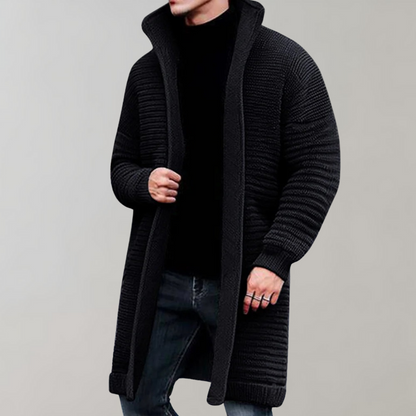 Men's Open-Front Knit Cardigan | Ribbed Shawl Collar | Casual Layering Sweater