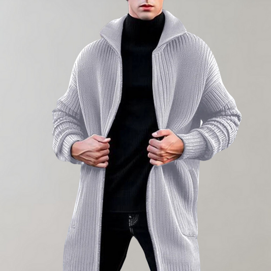 Men's Open-Front Knit Cardigan | Ribbed Shawl Collar | Casual Layering Sweater