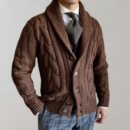 Men’s Shawl Collar Cable Knit Cardigan | Warm & Stylish | Button-Up | Fall & Winter Layering