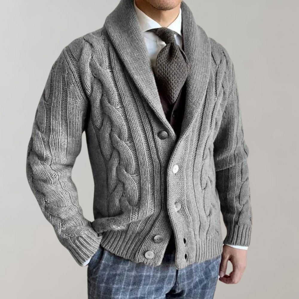 Men’s Shawl Collar Cable Knit Cardigan | Warm & Stylish | Button-Up | Fall & Winter Layering