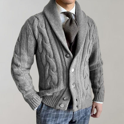 Men’s Shawl Collar Cable Knit Cardigan | Warm & Stylish | Button-Up | Fall & Winter Layering