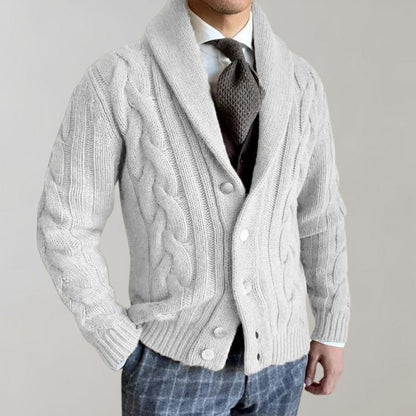 Men’s Shawl Collar Cable Knit Cardigan | Warm & Stylish | Button-Up | Fall & Winter Layering