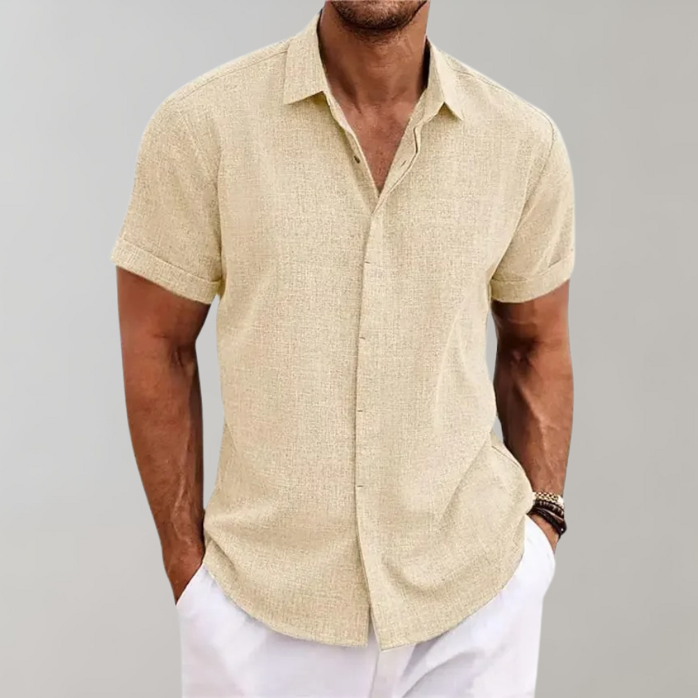 Men’s Sheer Linen Button-Up Shirt | Lightweight Summer Layer | Short Sleeve Casual Fit