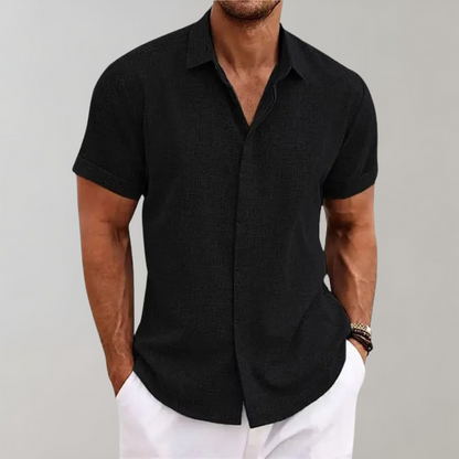 Men’s Sheer Linen Button-Up Shirt | Lightweight Summer Layer | Short Sleeve Casual Fit